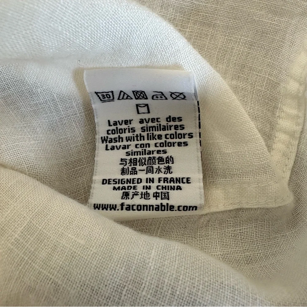 Faconnable 100% Linen Button Down Shirt Mens L Cream Resort Summer - Picture 10 of 10